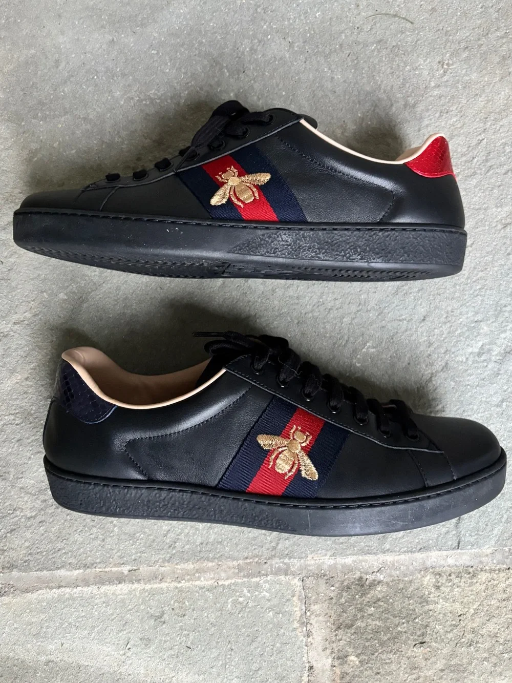 Gucci Ace Gold Bee Black Leather Sneakers